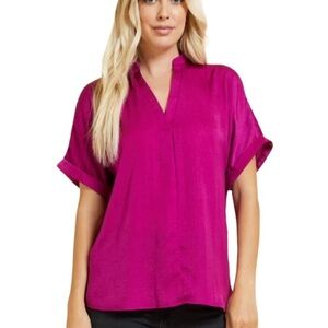 Splendid Fuchsia Blouse Hi-low Short Sleeve Sz  Small Silky